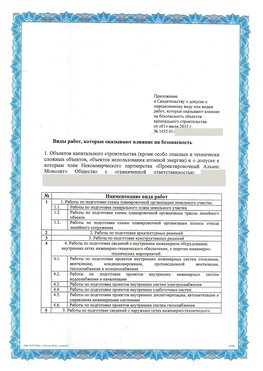 Приложение к свидетельству о допуске к определенному виду или видам работ Новокузнецк СРО в проектировании